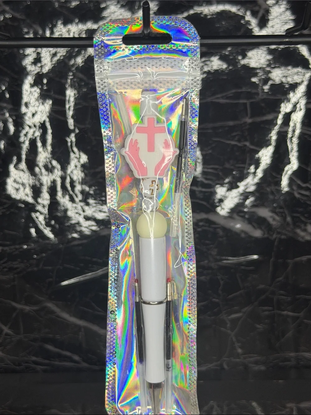 Pink Cross Focal Bead Pen Black and Blue ink